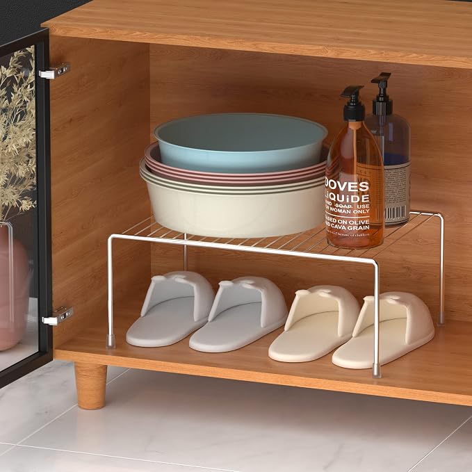 Set of 6 Kitchen Cabinet Shelf Organizer, Medium (13 x 9.4 Inch) Bathroom Cabinet Organization Wire Shelf Rack, Rustproof Storage Space Saver Shelves for Countertops Pantries Utensils -Chrome - Image 6