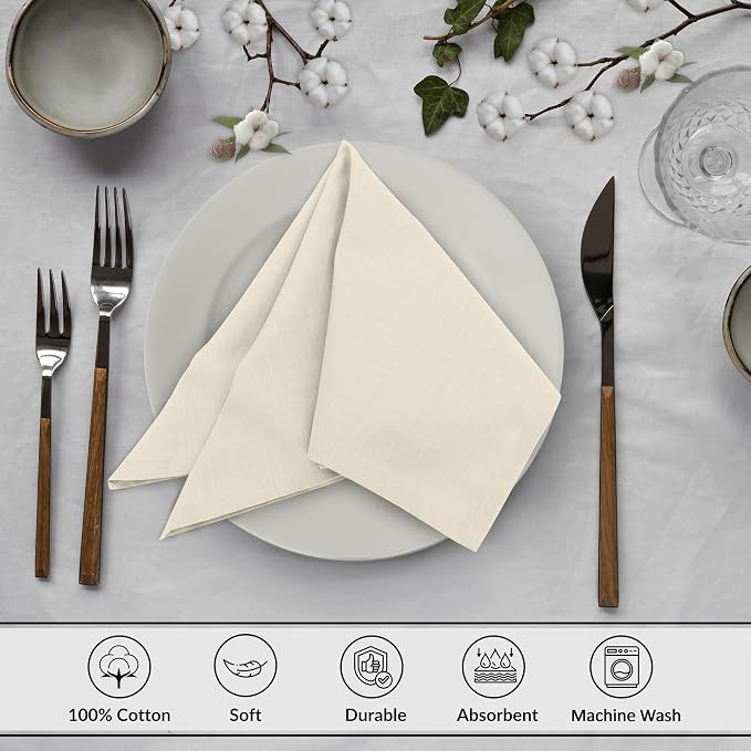 Ruvanti Cloth Napkins Set of 12, 18x18 Inches, 100% Cotton, Washable, Soft & Absorbent, Perfect for Wedding, Christmas, ‎Thanksgiving Dinners - Antique White - Image 3