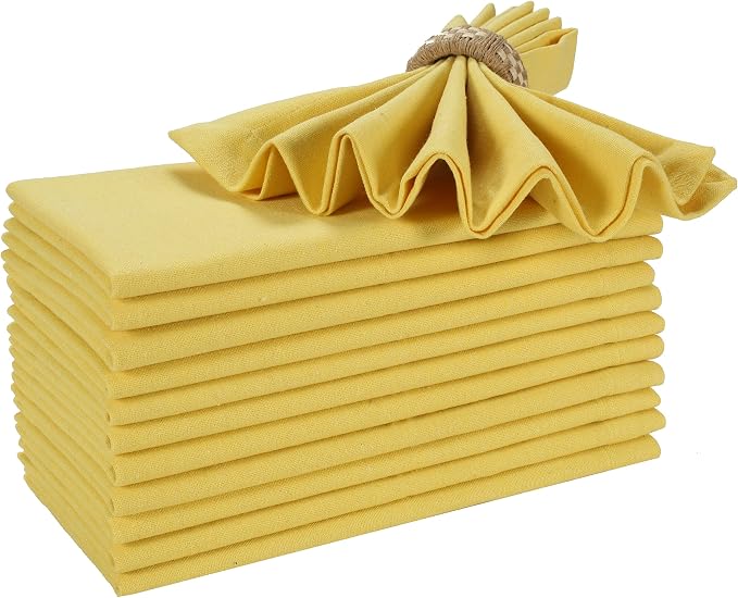 Bedding Craft Cotton Dinner Cloth Napkins Set of 12 – 18x18 Sand Yellow – Reusable & Machine Washable Fabric Napkins for Weddings, Restaurants & Everyday Dining by BeddingCraft