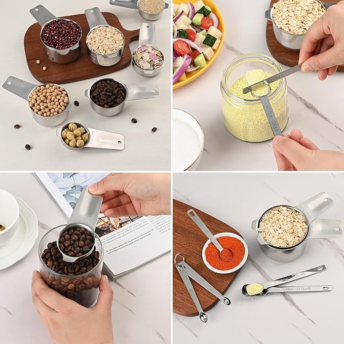 Measuring Cups and Spoons Set 17, Metric & US 18/8 Stainless Steel Measuring Cups and Spoons Set for Baking & Kitchen, Dry & Liquid Metal Measure Cup and Long Handle Spoons for Spice Jar - Image 8