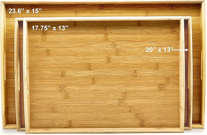 Bam & Boo Natural Bamboo Serving Tray Extra Large Rectangular with Handles for Food, Drinks, Storage, Decor, Vanity, Breakfast, Parties, Weddings, Picnics(20” x 13” x 2.35”, Natural) - Image 7
