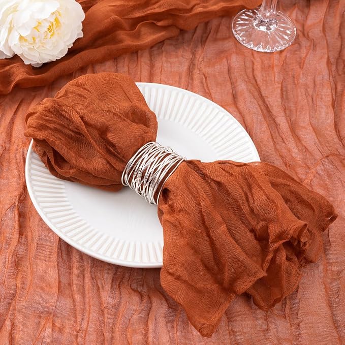 DeZerlor Fall Terracotta Cheese Cloth Napkins Set of 12 for Wedding Party | Reusable Burnt Orange Cloth Napkins Bulk, for Bridal Baby Shower Dinner Cocktail Birthday Home, 21x21 Inches by DeZerlor
