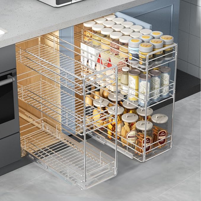 Pull Out Spice Rack Cabinet Organizer 8½" W x 20½" D, 3 Tier Heavy Duty Sliding Spice Cabinet Organization for Narrow Cabinet, Pull Out Shelves for Kitchen - Image 6
