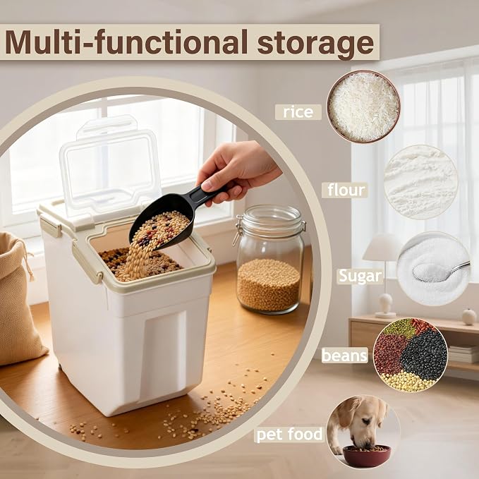 RUIAN 2Pcs Large Flour Storage Container Bin 25Lb Airtight Rice Storage Containers with Wheels Seal Locking Lid, BPA Free with Measuring Cup&Scoop for Flour, Rice, Grain (Gray) - Image 8