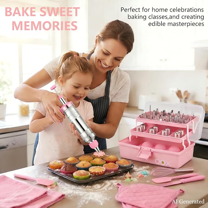 Gawren-H&E 209 PCS Cake Decorating Kit, Baking Supplies tools for beginner | Cake Decorating Supplies with Icing Dispenser Gun,Piping Bags and Tips Set,Scrapers and more-Frosting Piping Kit(Light Pink) - Image 8