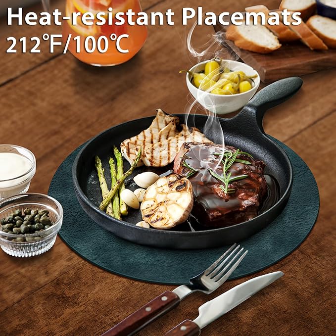 ADRIMER Placemats, Heat Resistant Round Placemats Set of 6 Washable, Waterproof Table Mats, Wipeable Faux Leather Place Mats for Kitchen, Dining Room, Dark Blue - Image 4