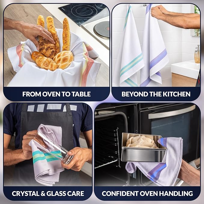100% Cotton Kitchen Towels - 12 Pack of Highly Absorbent Dish Towels for Kitchen with Hanging Loop - Large 20"x28" Washable Towels - Assorted Colors - Image 9