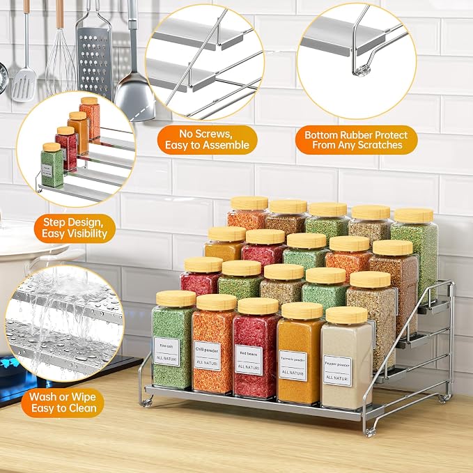 RCHYFEED 4 Tier Spice Rack Organizer,Adjustable Spice Rack,Chrome,1 Pack | Tiered Spice Organizer, Easy Visibility, Suitable for Cabinet, Countertop, Pantry and Cupboard Kitchen Storage - Image 6
