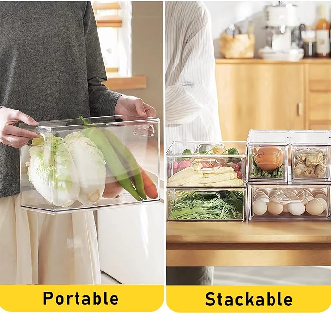 2 Pack Refrigerator Organizer Bins Stackable Fridge Organizer Set with Pull-out Drawer Clear Vegetable Fruit Storage Containers for Kitchen Pantry Organization - Image 5