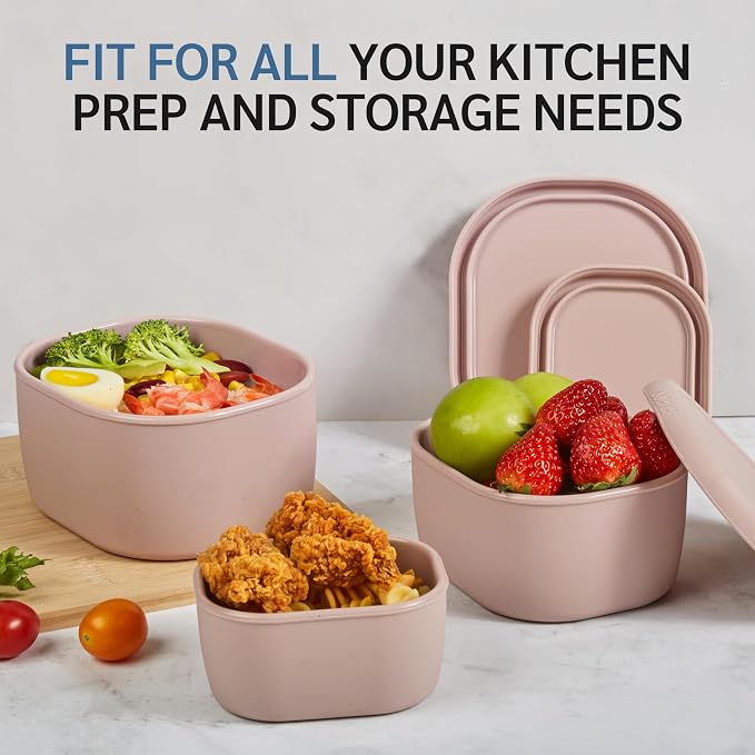 ISSEVE 12Pcs/Set Nesting Silicone Food Storage Containers with Lids | BPA-free, Reusable, Meal Prep Containers, Small Freezer Portions, Dishwasher Cleaning, Nested Cabinet Storage, 5 Sizes, Pink - Image 5