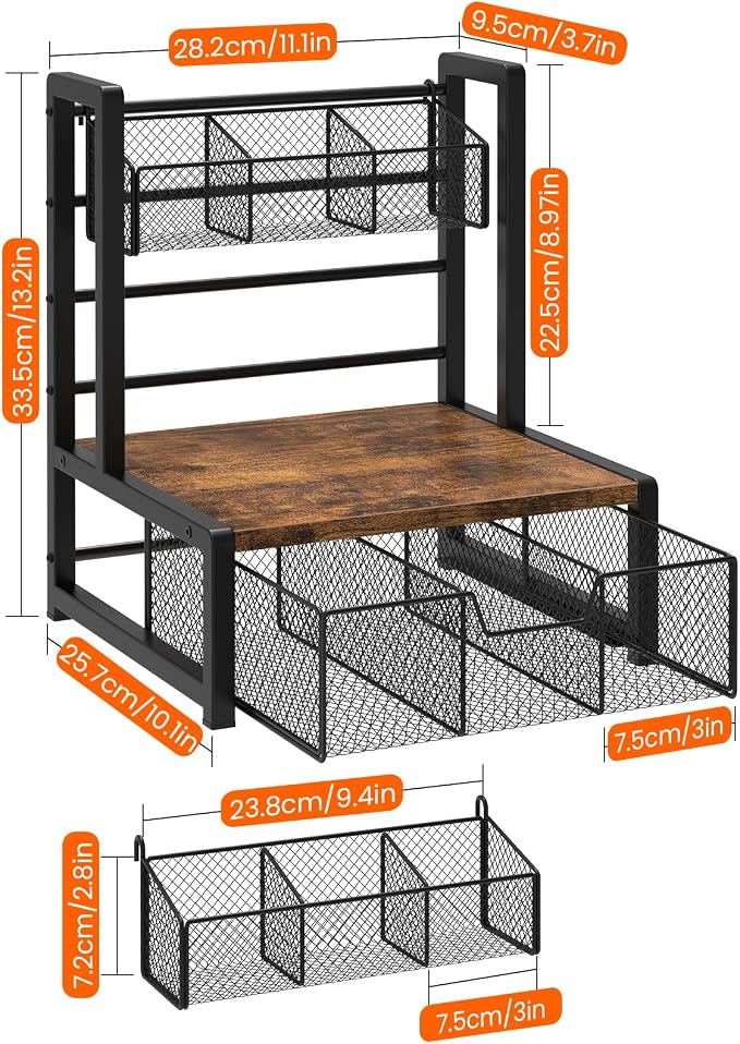 Tea Bag Organizer, 3 Tier Tea Storage Container Box, Rustic Brown | Wood Tea Station Caddy, Teabag Holder Stand with Drawer Basket, Large Tea Chest Display Rack for Countertop Cabinet Office - Image 3