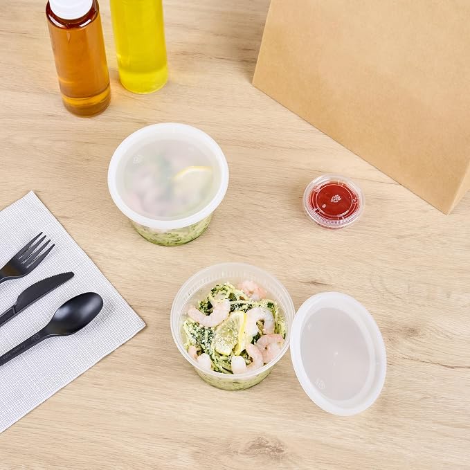 Asporto 16 oz Round Clear Plastic Soup Container - with Lid, Microwavable - 4 1/2" x 4 1/2" x 3" - 25 count box - Image 6