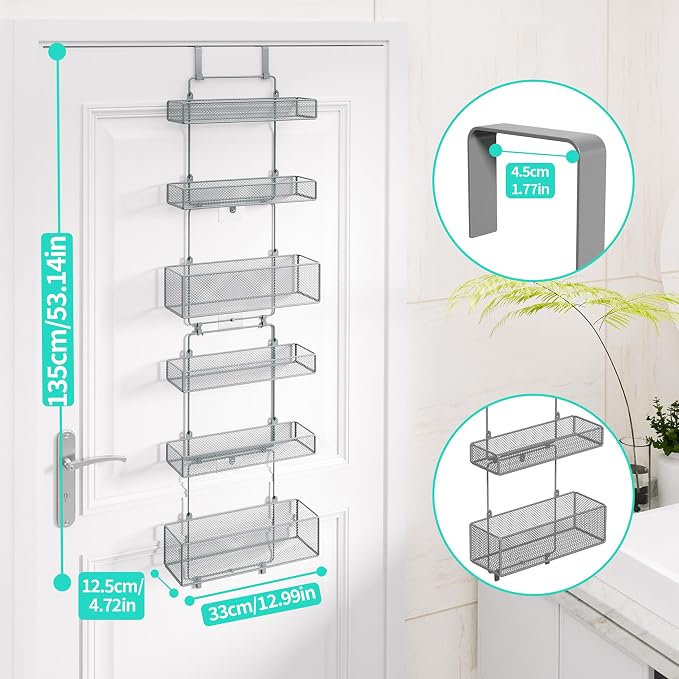 HapiRm Over Door Organizer Storage - Separable Door Organizer Hanging with 6 Metal Large Capacity Baskets for Bathroom Bedroom Kitchen Pantry Closet (Grey) - Image 3