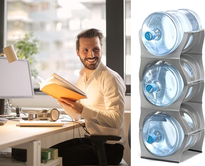 Stackable Water Bottle Storage Rack Best Water Jugs 5 Gallon Organizer. Jug Holder for Kitchen, Cabinet and Office Organizing. Reinforced Polypropylene (Silver, 3 No Shelf) - Image 7