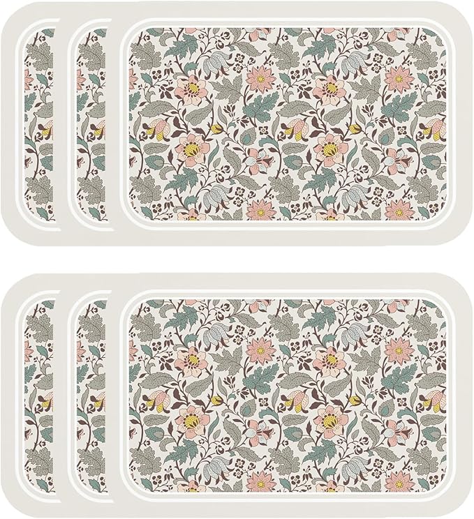 Vinyl Waterproof Placemats Set of 6 Rectangular,12"*17"-Hazel B | Wipeable Beautiful Print Place Mats,Stain Resistant,Heat Resistant,Everyday Meals,Kitchen,Dinning,Holiday,Decor by Isaennehomedecoration