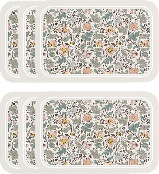 Vinyl Waterproof Placemats Set of 6 Rectangular,12"*17"-Hazel B | Wipeable Beautiful Print Place Mats,Stain Resistant,Heat Resistant,Everyday Meals,Kitchen,Dinning,Holiday,Decor by Isaennehomedecoration