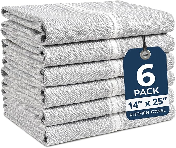 LANE LINEN 100% Cotton Kitchen Towels Set - 6 Pack Kitchen Dish Towels, Soft & Durable Size 14"x25", Good for Polishing Silverware, Cleaning Ceramic Countertops, Machine Washable - Grey Chambray by LaneLinen