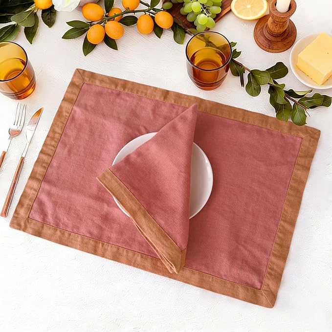Linen World 100% French Linen Napkins Set of 4,20 x 20 Inch Double Layer Cloth Napkins,Washable Heavyweight for Holiday Dining Kitchen Decor,Clay Red with Hazelnut Contrast Border - Image 7