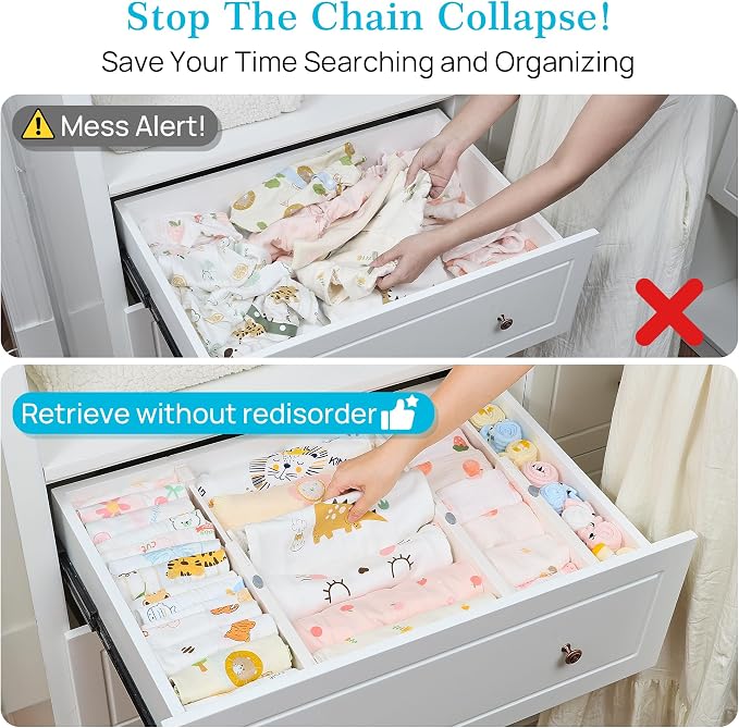 Vtopmart 12 Pack Drawer Dividers for Clothes, 4" High 11.3"-17" Adjustable Expandable Dresser Drawer Organizer, Plastic Drawers Separator for Dresser, Baby Clothes, Underwear, Kitchen & Office Storage - Image 2