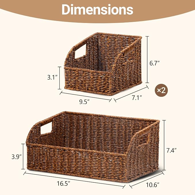 Brownlily Faux Wicker Pantry Storage Baskets, Brown-Double Set (6-Piece) | Handwoven Baskets for Organizing with Built-in Handles, All-Purpose Storage Baskets with Chalkboard for Shelves,Laundry Room - Image 3