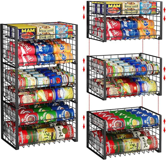 3-Pack Stackable Can Rack Organizer, Adjustable Can Holder for Pantry | 2-Tier Rolling Can Dispenser Holds Up to 90 Cans, Canned Food Storage Organizer for Kitchen Cabinet, Black by shengbaomaoyi
