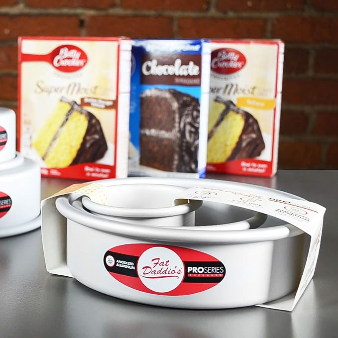 Fat Daddio's PRD-1BOX Anodized Aluminum One Box of Cake Mix Mini Tier Round Cake Pans, Set of 3, Silver - Image 4
