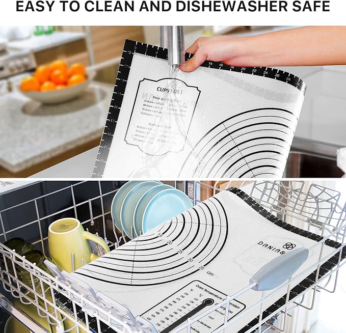 DANIA & DEAN 28"x20" Large Durable Silicone Baking Mat for Pastry and Bread | Non-Slip & Non-Stick Mat with Measurements, for Pizza, Pie Crust, Dough Rolling, Pasta & Sourdough, Reusable Counter Sheet - Image 6