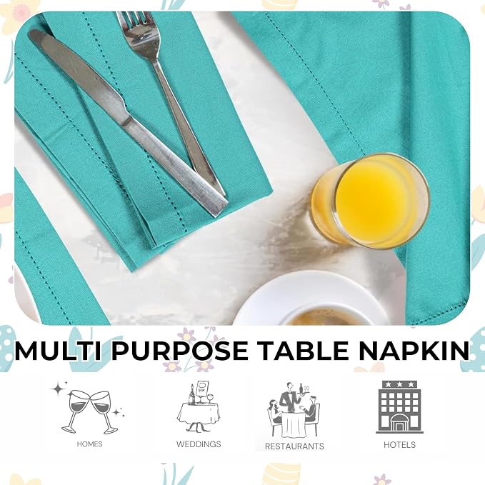 Bedding Craft Cotton Cloth Dinner Napkins Set of 12 – 18x18 Latigo Bay Teal with Hemstitched Mitered Corners – Machine Washable Reusable Napkins for Weddings, Parties & Daily Use - Image 6