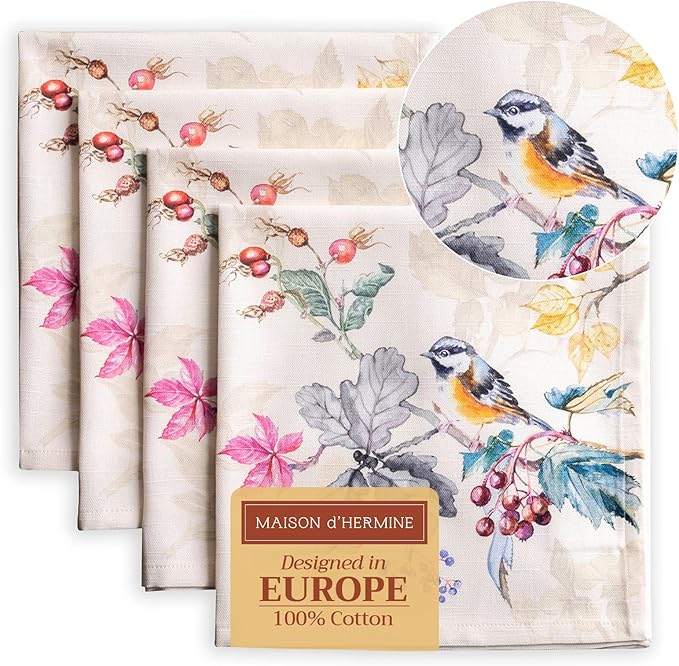Maison d' Hermine Cloth Napkins Set of 4 Reusable 100% Cotton (20" x 20") | Everyday Square Napkins Cloth Washable Dinner Wedding Restaurant Hotel Kitchen Thanksgiving Christmas - Equinoxe - Beige by MaisondHermine