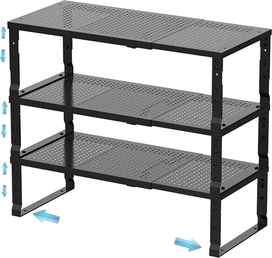 Expandable Spice Rack & Kitchen Cabinet Organizer - Stackable, Adjustable Shelves for Cabinets, Countertops, Cupboards & Pantries(3 Packs/Large/Black) by Unknown