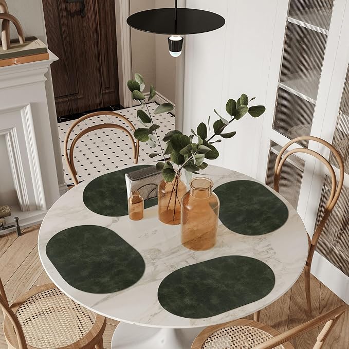 ADRIMER Placemats, Heat Resistant Oval Placemats Set of 6 Washable 12 x 17 Inch, Waterproof Table Mats, Wipeable Pu Place Mats for Kitchen, Dining Room, Olive Green - Image 2