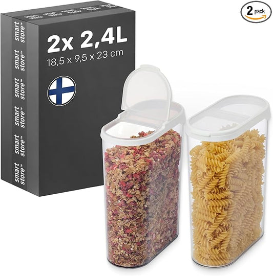 SmartStore Cereal Storage Containers, Set of 2x 2.4 L | Stackable, Clear, Flip Lid | BPA-Free Food Storage Containers | Kitchen Pantry Storage Containers | Cereal Dispenser, Granola, Flour, Pasta by SmartStore