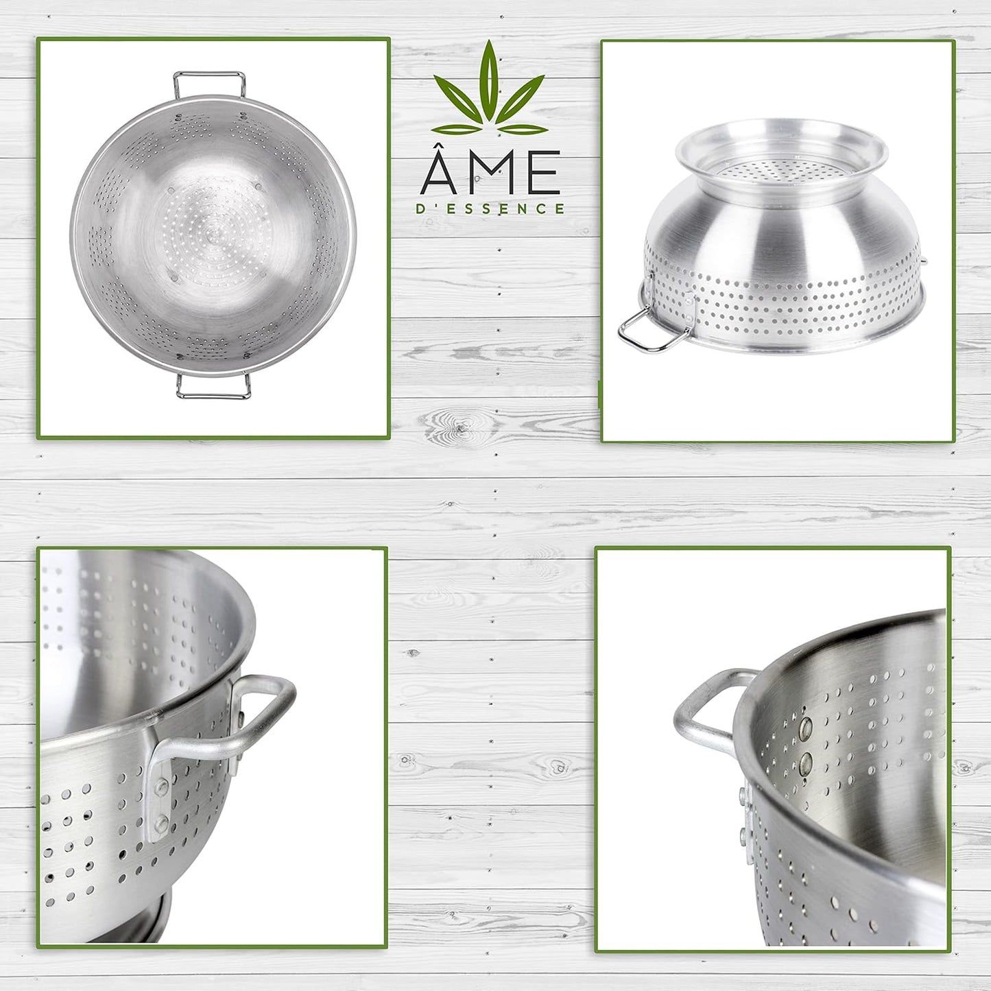 (12-QT) Aluminum Colander with Handles and Base Heavy Duty Commercial Grade