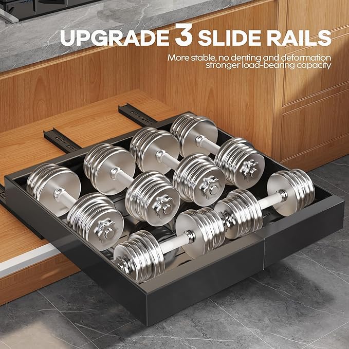 Seinloes 6Pack Expandable Pull Out Cabinet Organizer 21"Deep with Raising Pad for Framed Cabinets,Slide Out Drawers with 4pcs Divider Racks,Roll Out Shelves Adhesive,Adjustable Width 12.05"-20.4"Black - Image 5