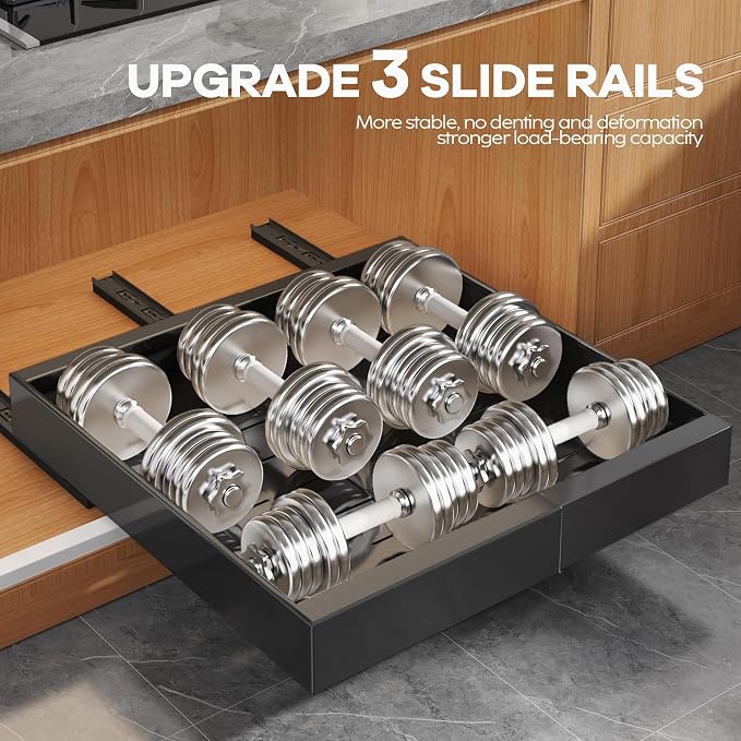 Seinloes 4Pack Expandable Pull Out Cabinet Organizer 21"Deep With Raising Pad for Framed Cabinets,Slide Out Drawers with 4pcs Divider Racks,Roll Out Shelves Adhesive,Adjustable Width 12.05"-20.4"Black - Image 5