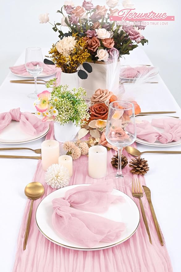 Teruntrue 30 Pack Light Pink Cheese Cloth Napkins Gauze Napkin Cloth Bulk Set of 30 Washable Boho Dinner Table Napkins for Wedding Party Baby Shower Birthday Party Decorations，20 x 20 Inch - Image 8