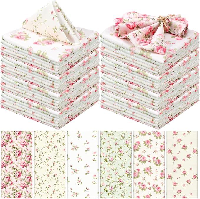 24 Pcs Floral Cloth Napkins 6 Patterns Washable Dinner Tea Party Napkins Reusable Plant Flowers Square Napkin Cotton Towel Decorative for Summer Wildflower Party(Pink Rose) by Unknown