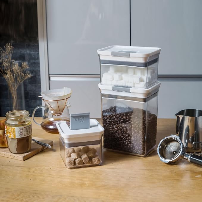 Felli Premium Tite Airtight Storage Container Set, 4 Pack - Clear Plastic Canisters with Easy Flip Lock Lids, Stackable Kitchen Pantry & Bathroom Organizer for Snacks, Dry Goods, Makeup, BPA Free - Image 3