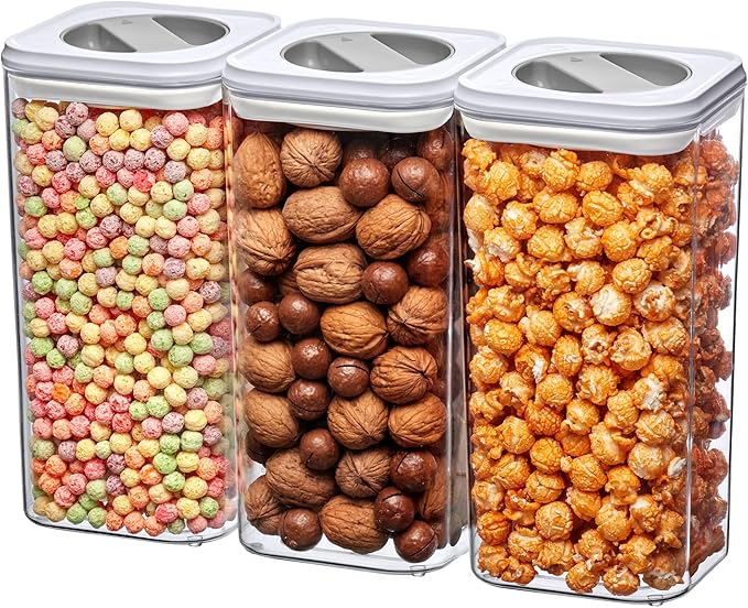 Carol - 112-Ounce Acrylic Canister (Set of 3), Plastic Airtight Food Container, Stackable for Pantry Storage, BPA-Free and Shatter-Proof, Perfect for Home and Commercial Use by AmazingAbby
