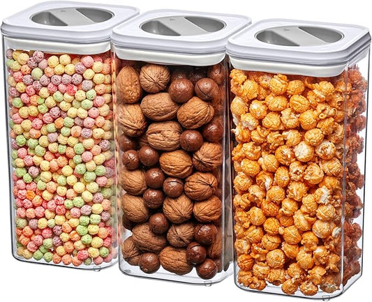 Carol - 112-Ounce Acrylic Canister (Set of 3), Plastic Airtight Food Container, Stackable for Pantry Storage, BPA-Free and Shatter-Proof, Perfect for Home and Commercial Use by AmazingAbby