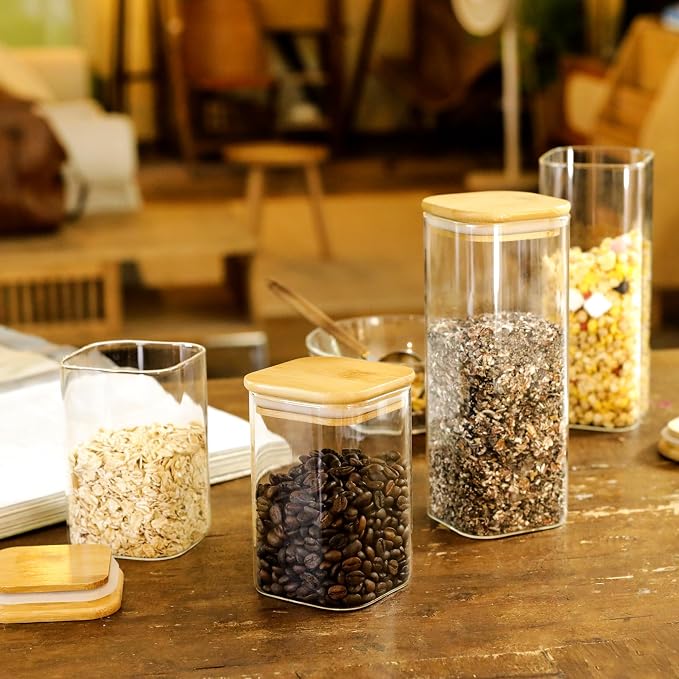 LIBWYS 12-Pack Square Glass Storage Jars with Bamboo Lids (0.6Qt/1.06Qt) - Stackable Food Containers for Pantry Organization, Coffee, Flour, Snacks, Tea | Kitchen Canisters Set | Stackable Dry Food Containers for Pantry Organization, Coffee, Flour, Sna... - Image 8