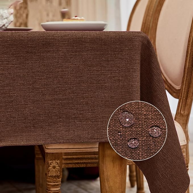 BALCONY & FALCON Rectangle Table Cloth Waterproof Brown 95"x55" | Rectangular Washable Wrinkle Resistant Table Cloth Linen Fabric Tablecloths for Dining Party Kitchen Wedding and Outdoor Use by BALCONYFALCON