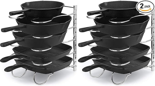 Heavy Duty Pan Rack, Pot Lid Rack, Kitchen Cabinet Pantry Cookware Organizer Rack Holder with 5 Adjustable Dividers, Chrome (Pack of 2) by CAXXADIRECT