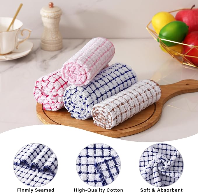 Kitinjoy Cotton 8 Pack Terry Kitchen Towels, Mix Colour | 16 x 25 Inches Super Soft and Absorbent Dish Towels, Quick Drying hand towels for kitchen Drying - Image 2