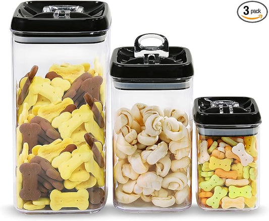 Felli Flip Tite Acrylic Food Storage Container with Lid 6” XL Air Tight Ring Seal Flip Lock, Plastic Kitchen Baking Canister for 5 lb Flour Sugar Rice Protein Powder Pantry Organizer (Nest-L Black) by Felli