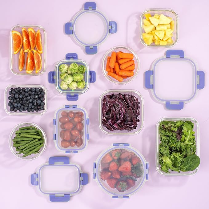 JoyJolt 24pc Borosilicate Glass Storage Containers with Lids | 12 Airtight/Freezer Safe Food Storage Containers for Pantry and Kitchen | Meal Prep Container for Lunch | Glass Tupperware Set - Image 7