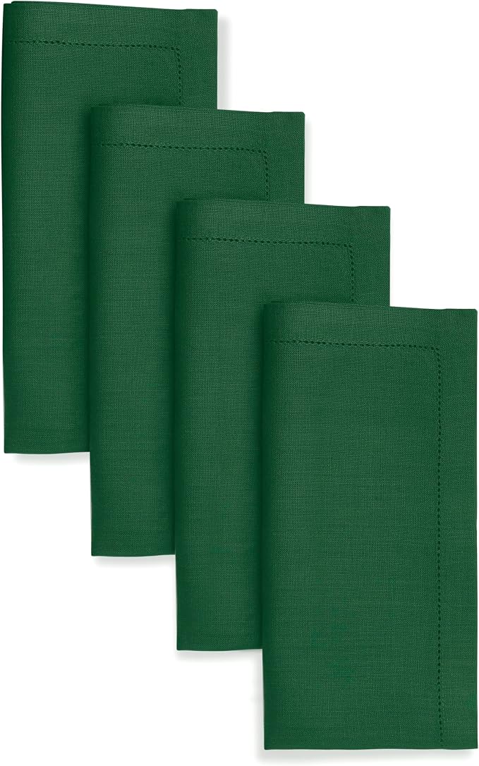 Signature Linen™ by D'Moksha Eden Green Dinner Napkins Set of 4, 20 x 20 Inch Cloth Napkins, 100% Pure Linen, Hemstitch, Machine Washable Table Napkins- Summer, Weddings, Outdoor hostings by DMokshaHomes