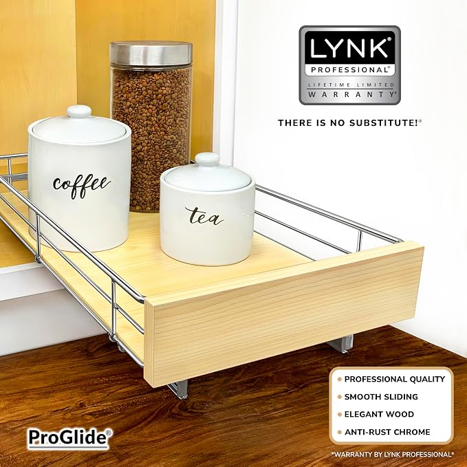 LYNK PROFESSIONAL® SELECT™ Slide Out Cabinet Organizer Pull Out Drawer, 11" x 21" Pull Out Cabinet Organizer – Pull Out Shelves for Kitchen Cabinets – Roll Out - Lifetime Ltd. Warranty, Wood Chrome - Image 4