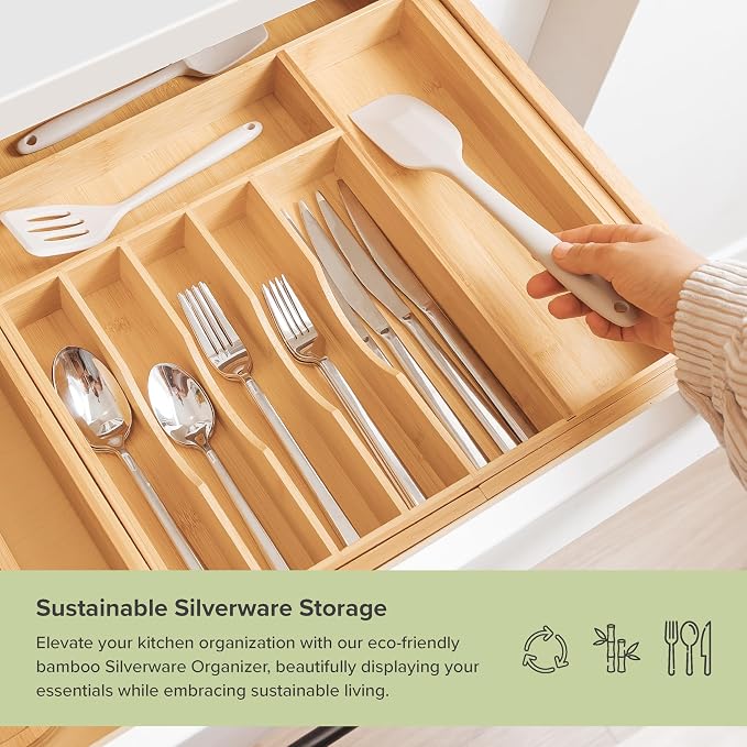 Silverware & Utensil Drawer Organizer, 16-28 in, Bamboo | Cutlery, flatware, food-safe contract grade, kitchen drawer fit - Image 4