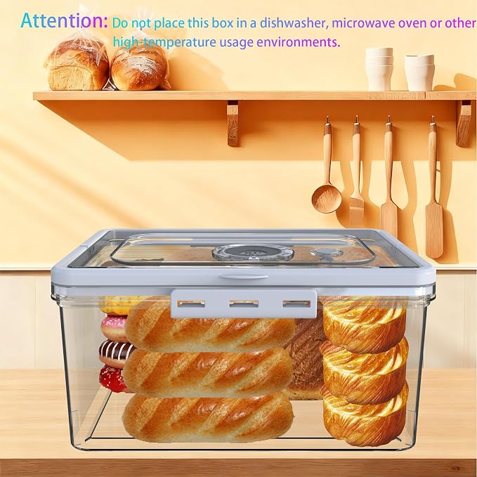 Bread Box With Digital Hygrometer, Portable Bread Boxes with Lid and Handle,New Upgrade Time Recording Bread Storage Container for Homemade Breads,Toast, Bagel, Donut and Cookies,Gifts for Mom Dad - Image 6